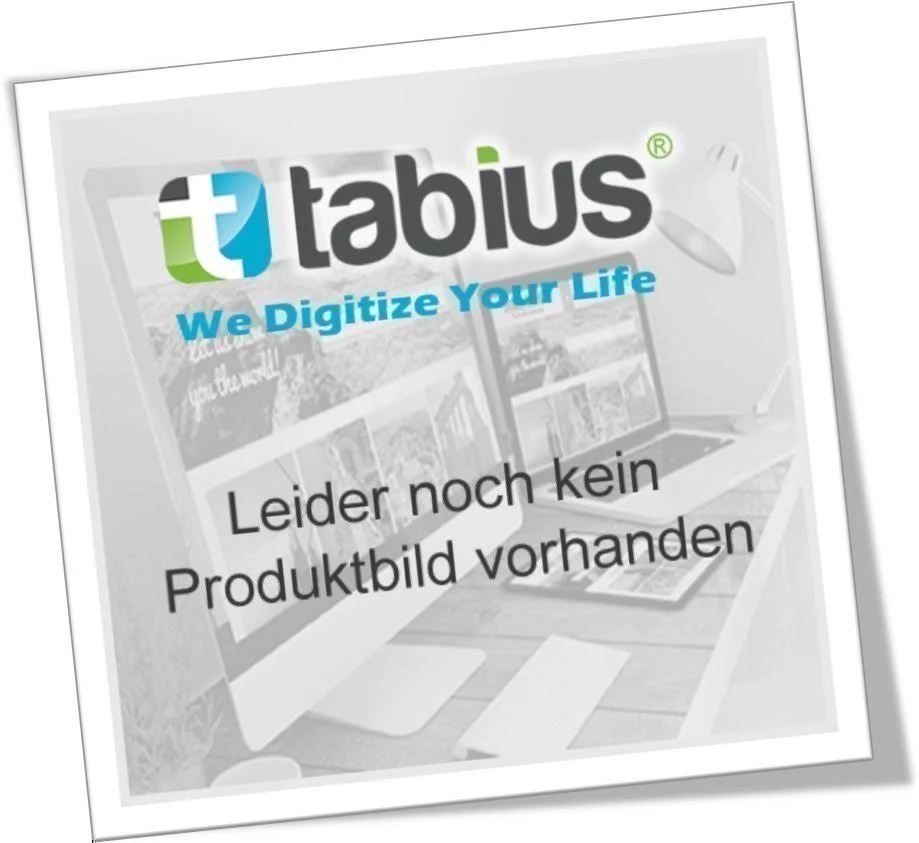 Logo mit 'tabius' Text und 'We Digitze Your Life'. Zwei Bildschirme mit Text, und eine Schreibtischlampe. Text darunter: 'Leider kein Produktbild'.