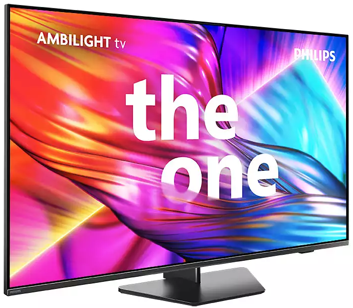 Telewizor wyświetlający słowa "the one" na ekranie.