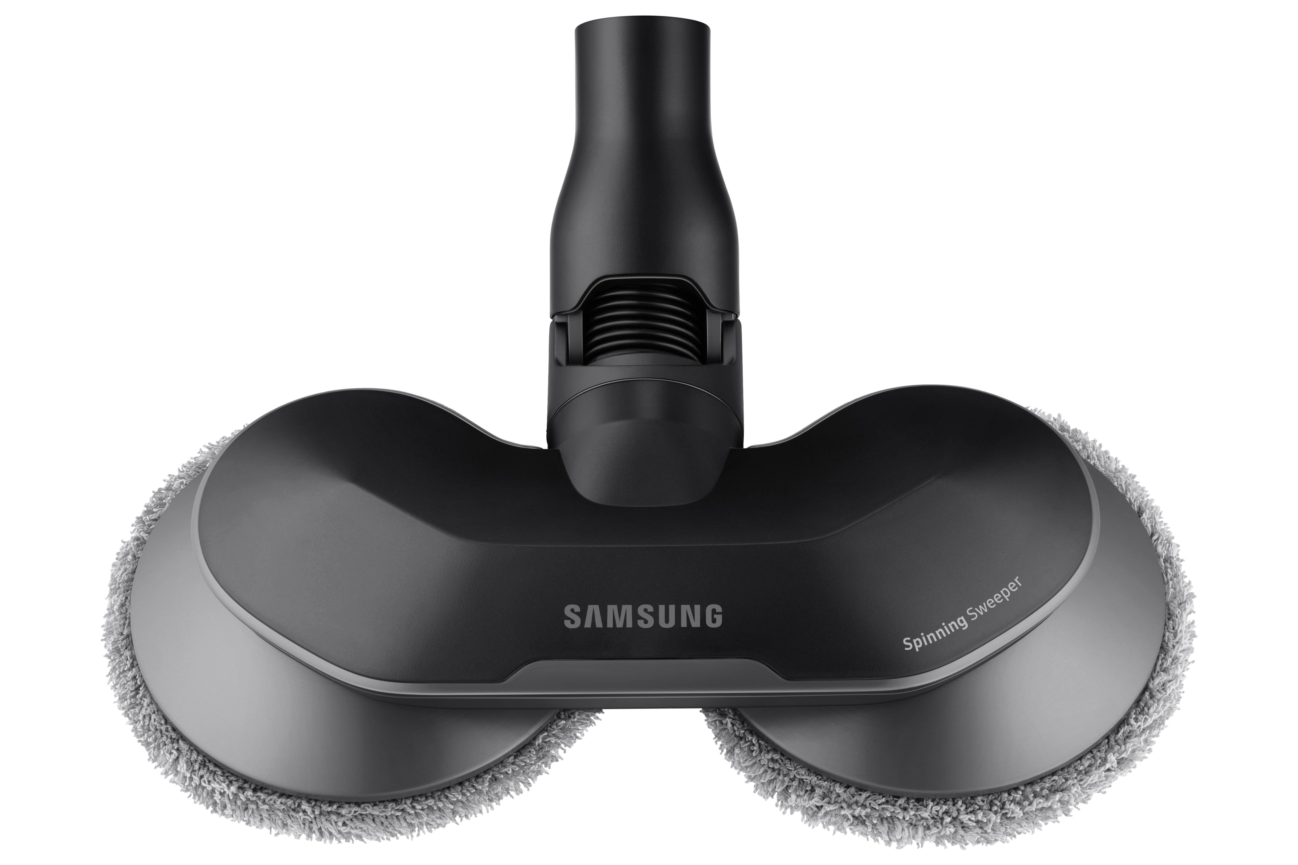 Ein schwarzer und grauer Samsung Spinning Sweeper mit zwei rotierenden Pads.