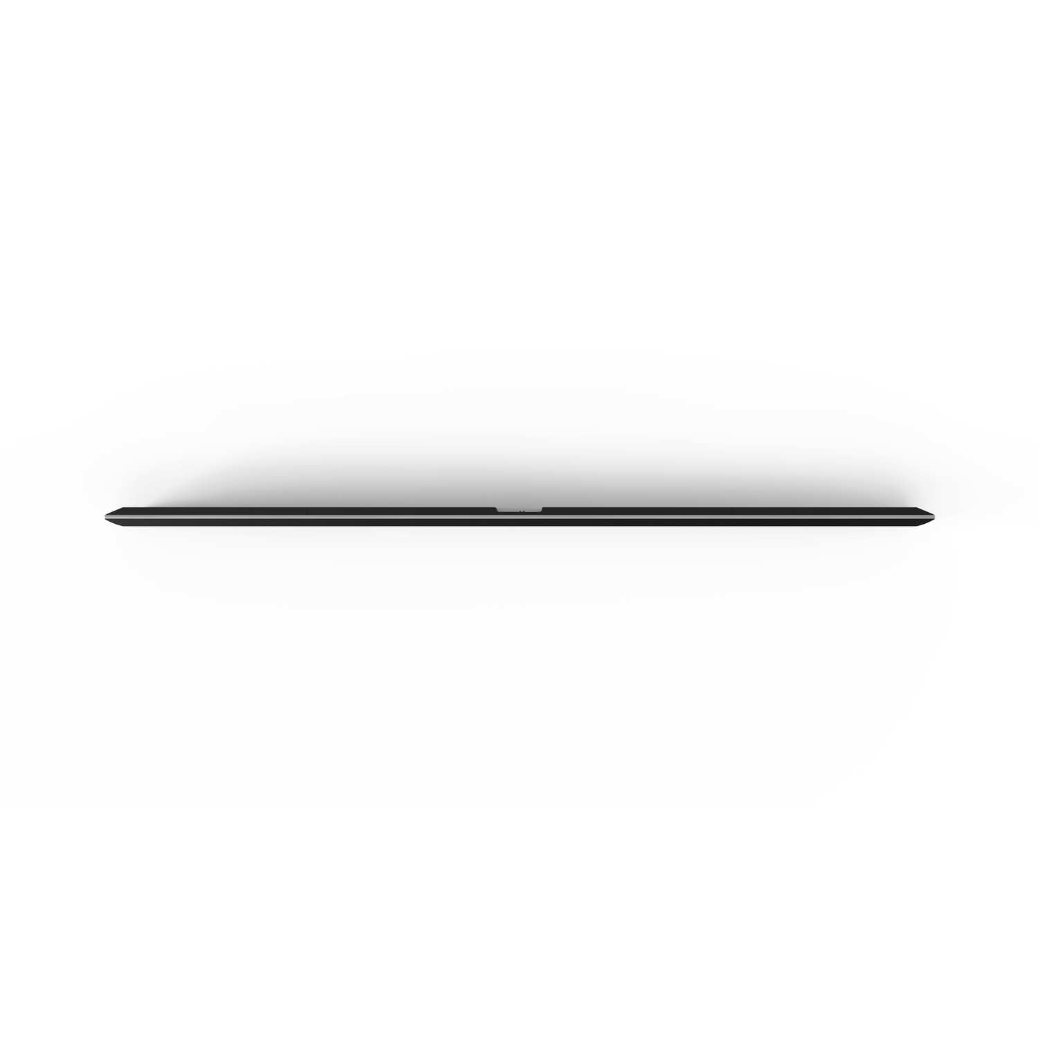 A thin, black rectangle seen from above, likely a laptop or tablet. White background.