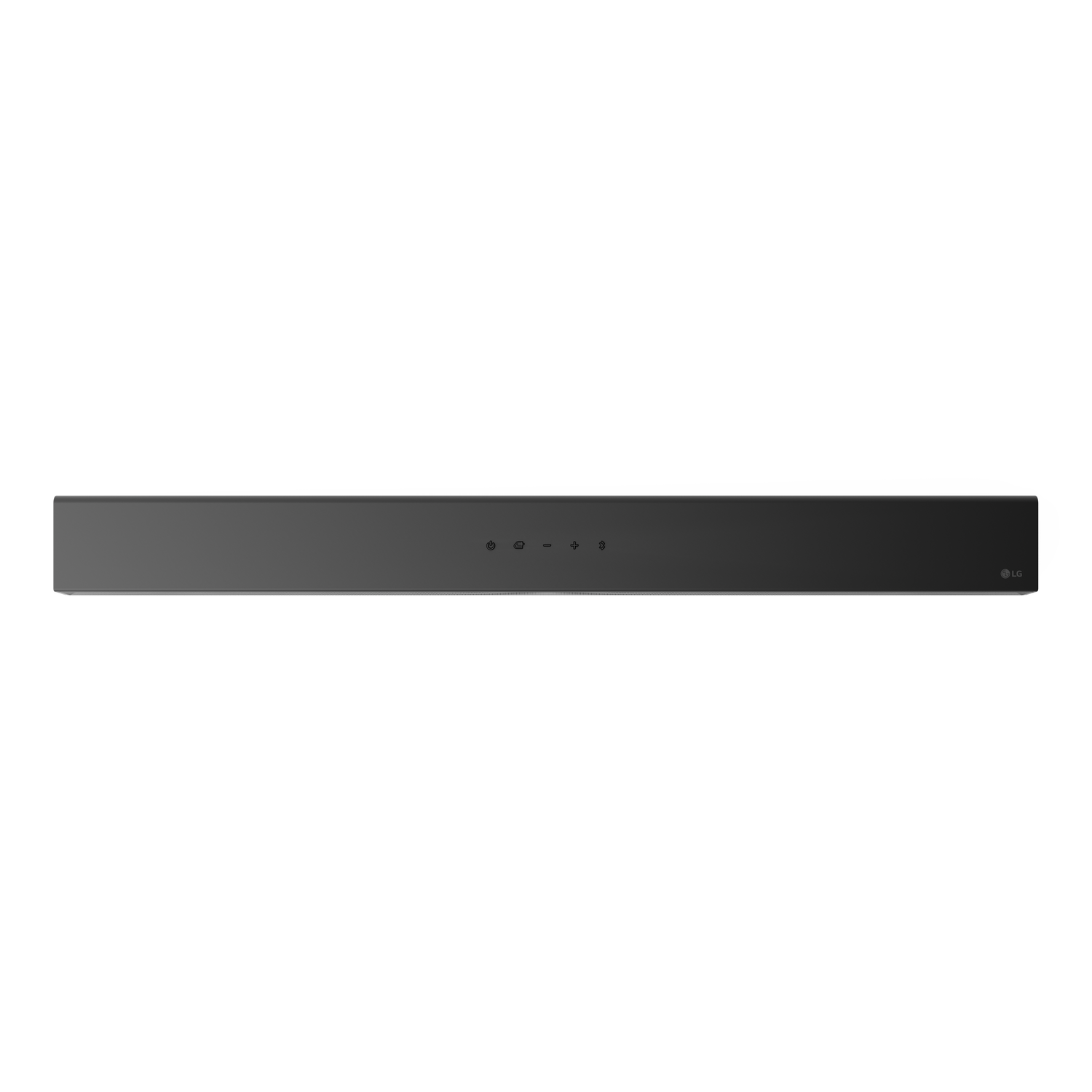 A black soundbar with some buttons on the top and the LG logo.