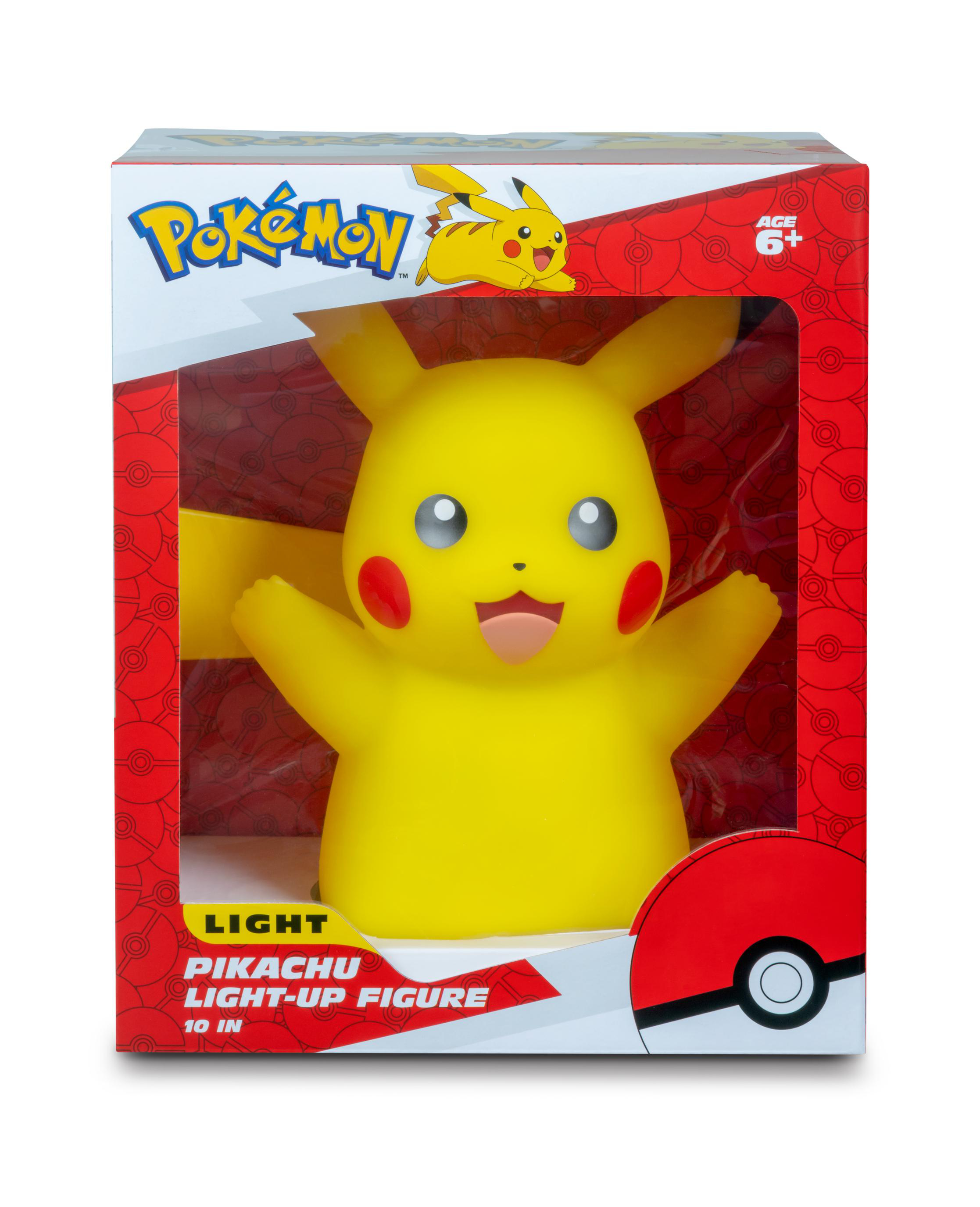 Pikachu-Leuchtfigur in einer Box, gelb mit roten Wangen.