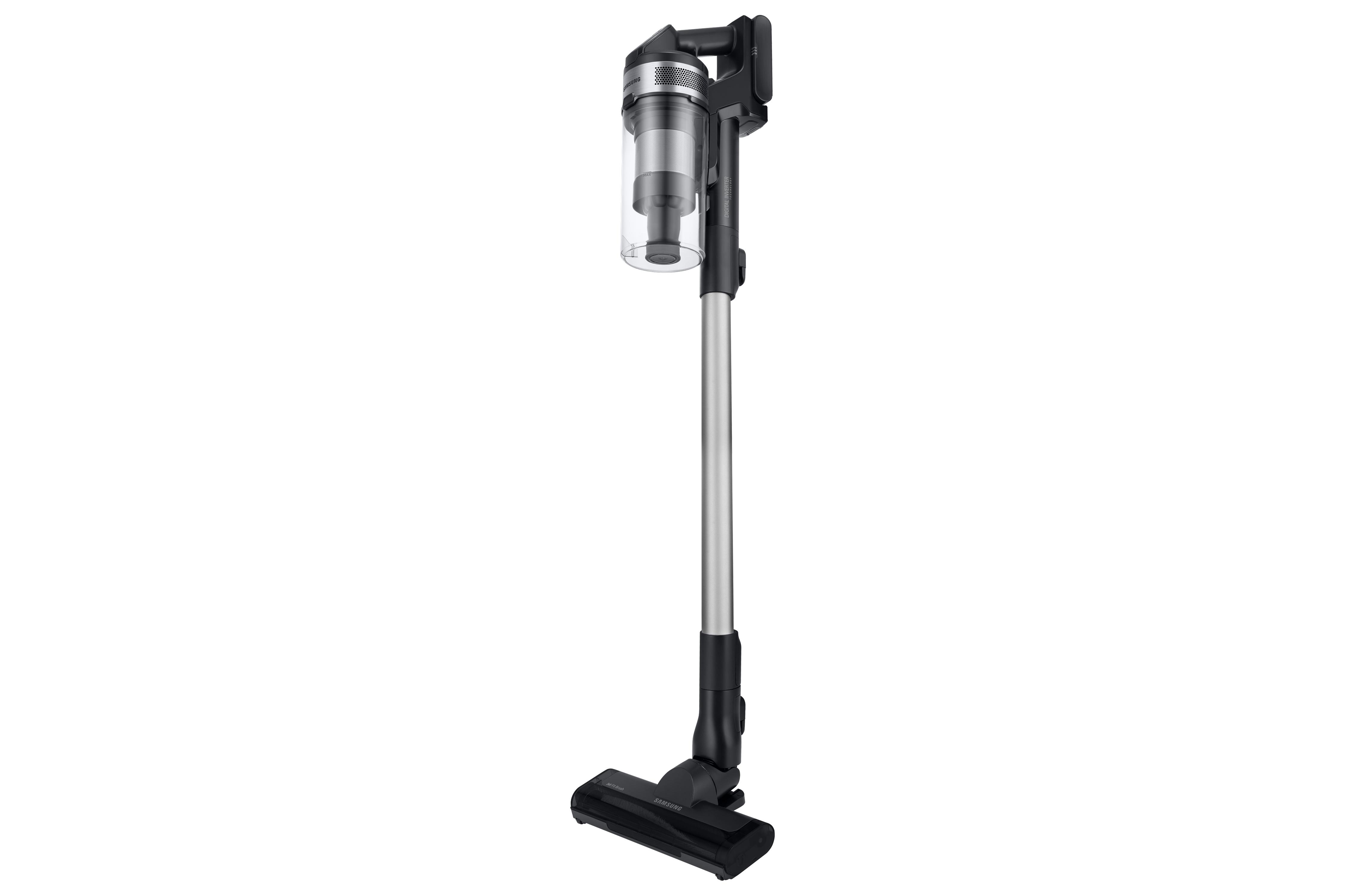 Kabelloser Staubsauger von Samsung in Schwarz und Silber.
