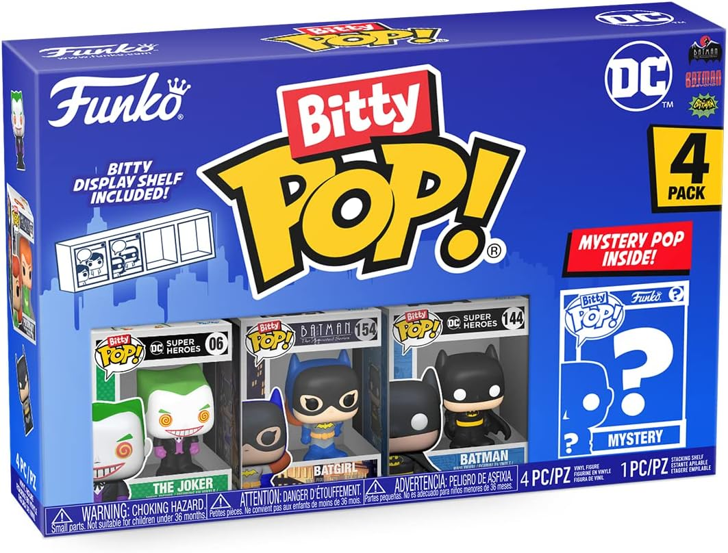 Egy Funko Bitty Pop! DC Comics 4-es csomag, Batman figurákkal.