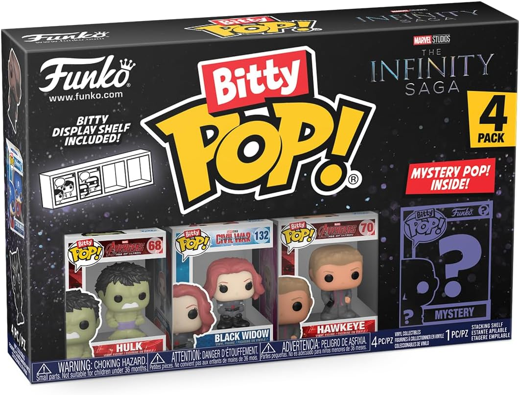 Marvel Bitty Pop figurák dobozszettje, Hulk, Black Widow és Hawkeye.