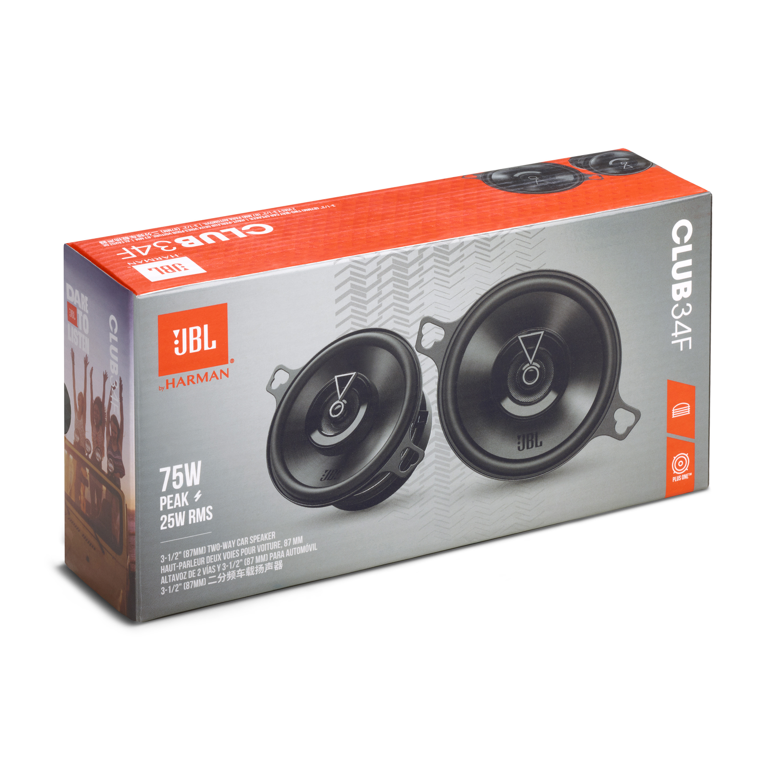 A box of JBL car speakers, with the speakers visible and the brand name prominently displayed.