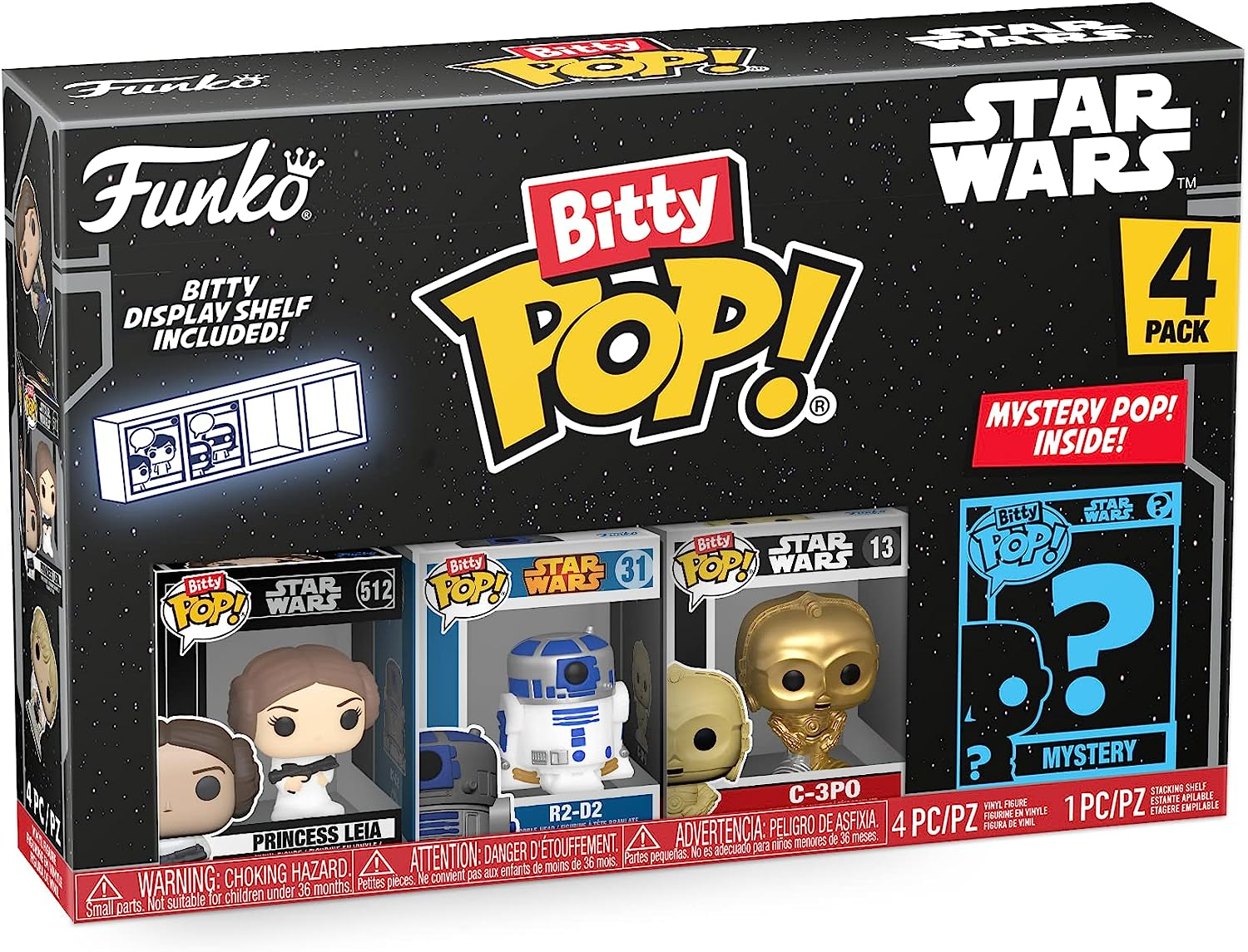 Funko Pop dobozkészlet Star Wars karakterekkel. A dobozban egy polc és egy rejtélyes Pop található.