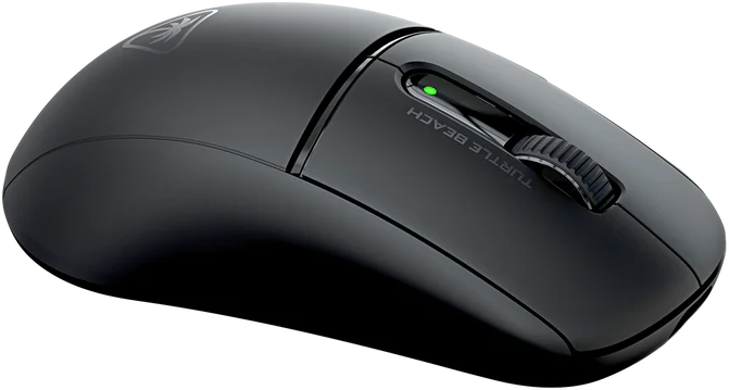 Schwarze Turtle Beach Gaming-Maus mit Scrollrad und Taste.