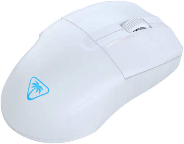 Weiße kabellose Gaming-Maus mit Scrollrad und Turtle Beach Logo.
