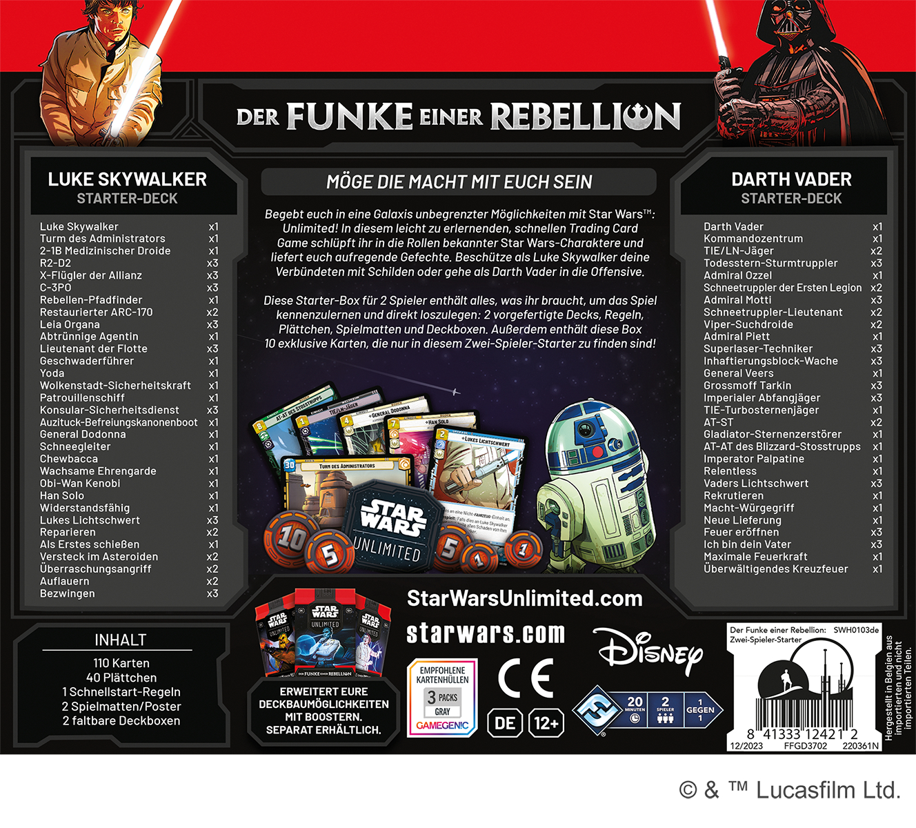Star Wars Unlimited Kartenspiel-Starter-Deck mit Karten und Token.