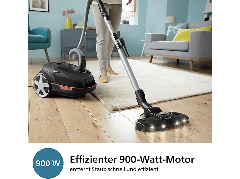 Philips XD6142/12 6000 Series Staubsauger mit Beutel (77 dB(A), maximale Leistung: 900 Watt, Hochglanzschwarz) — Foto 2 von 5