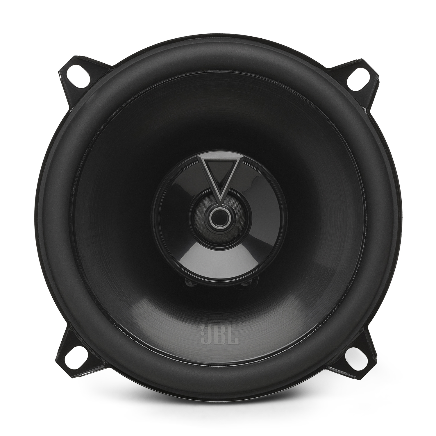 Black car speaker with a black cone and JBL logo.