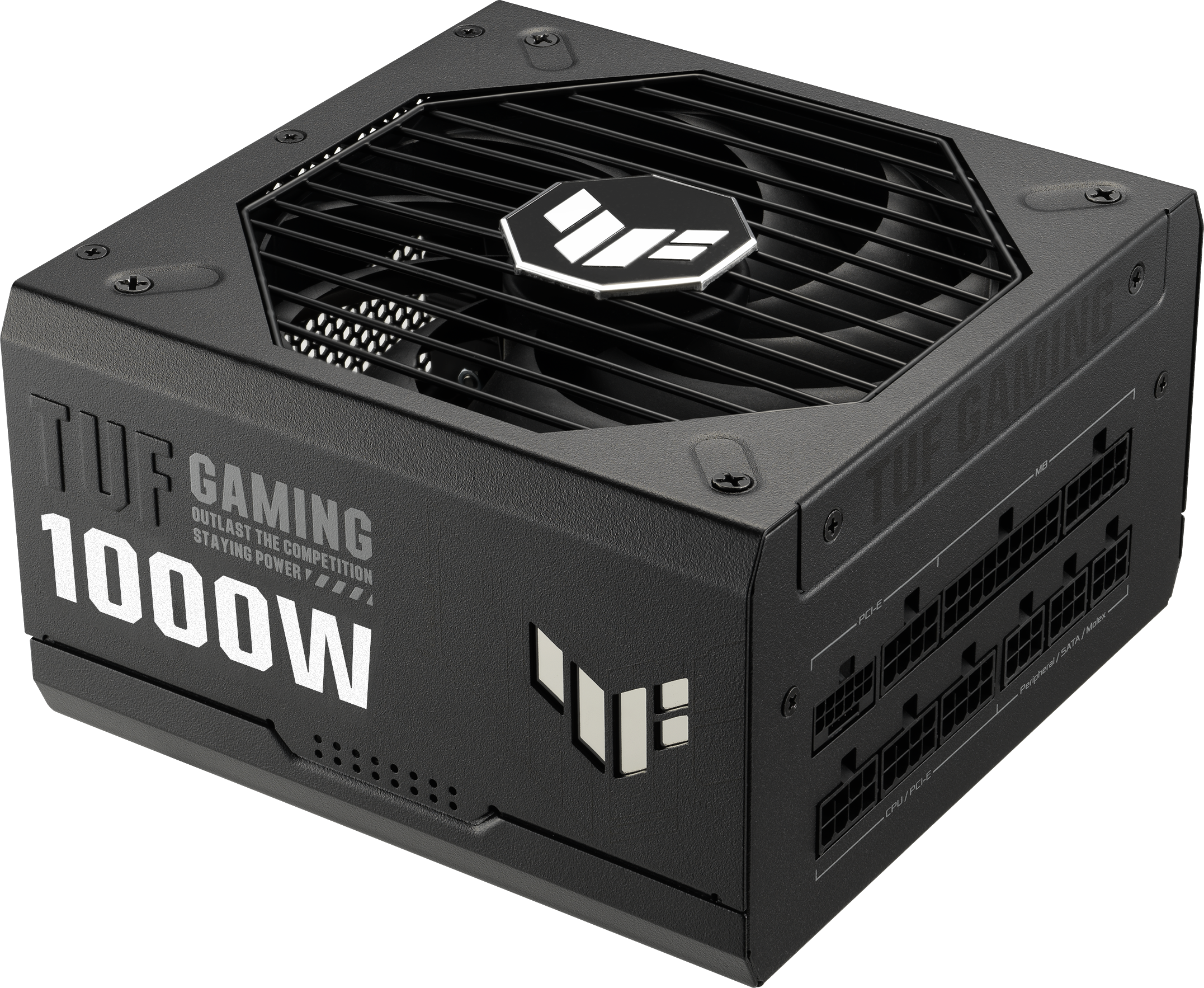 Schwarzes Netzteil mit 1000W, TUF Gaming Logo und Anschlüssen.