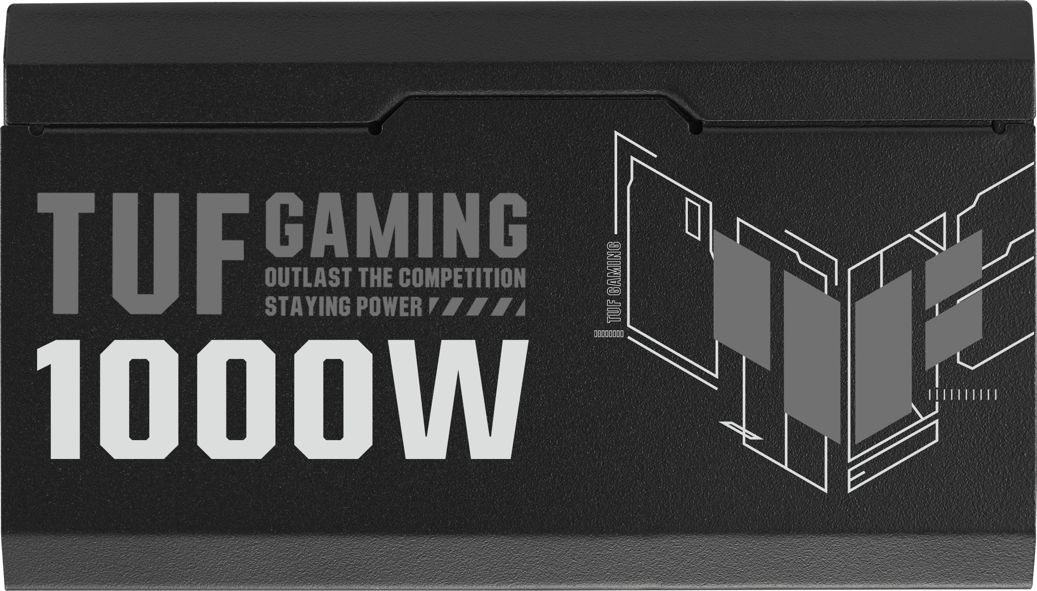 Schwarzes Netzteil mit "TUF GAMING 1000W" Schriftzug und Logo.