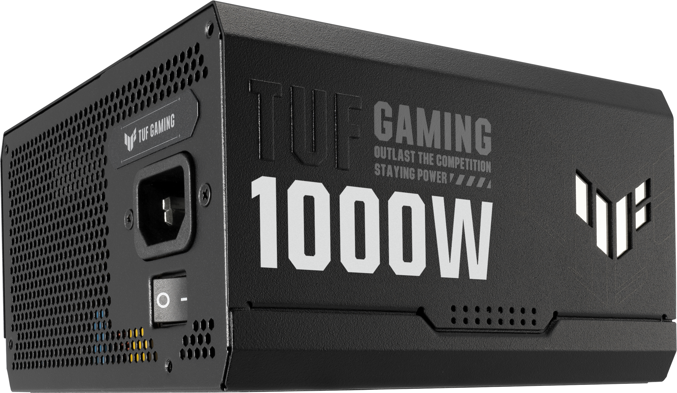 Schwarzes Netzteil mit TUF GAMING 1000W Aufdruck und Lüftungsgitter.