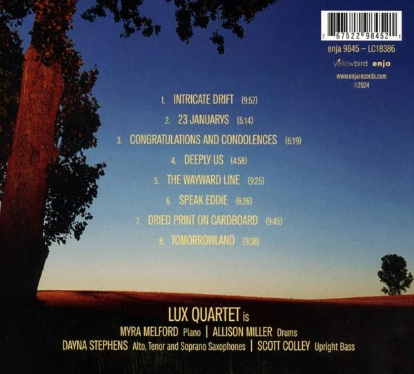 Albumcover mit Text, der Songtitel auflistet. Es zeigt eine Landschaft mit einem Baum und blauem Himmel.