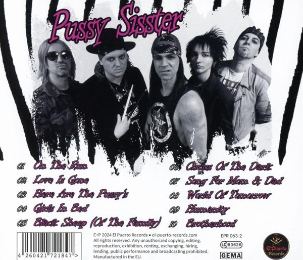 Albumcover mit einer Band namens Pussy Sister, mit den Bandmitgliedern und der Titelliste.
