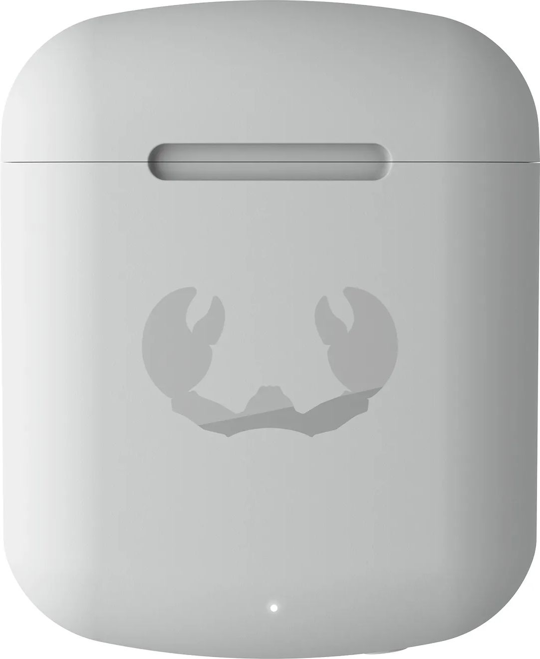 Weißes Ladecase für Ohrhörer mit Logo.