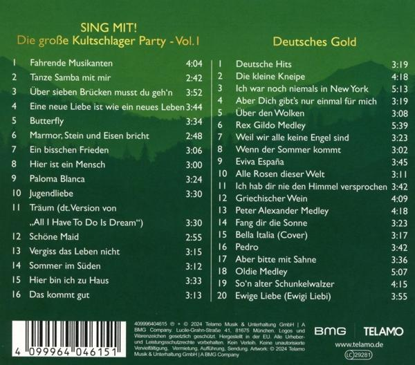 CD-Cover mit deutschen Songtiteln. Titel sind u.a. 'Deutsche Hits', 'Die kleine Kneipe' und 'Eviva Espana'.