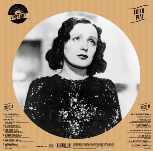 Schallplattenhülle. Portrait von Edith Piaf. Text: Vinylart, Edith Piaf, Seite A, B.