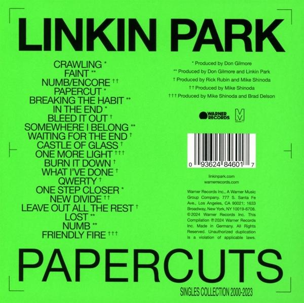 Grünes Albumcover mit der Songliste von Linkin Park.