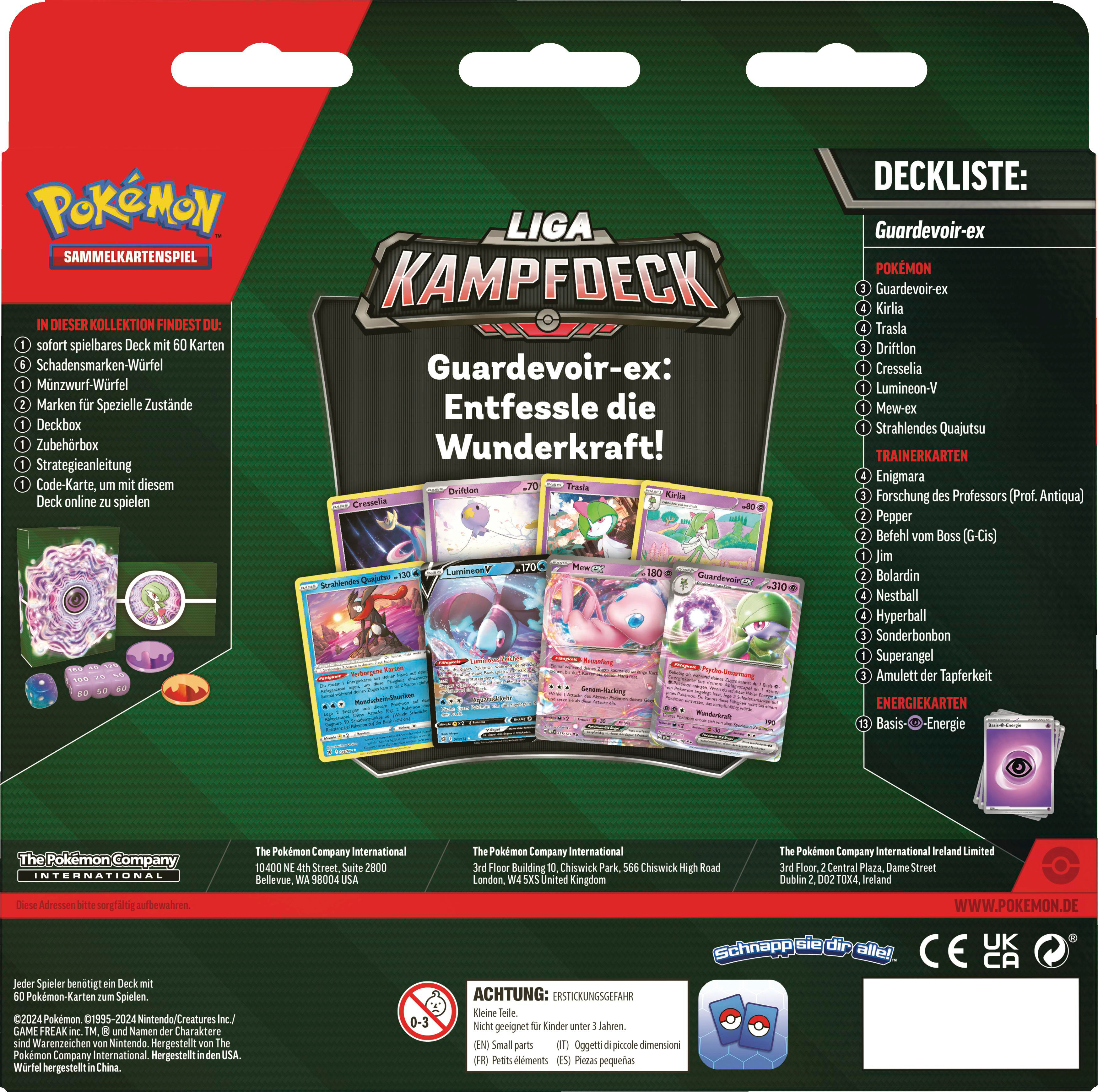 Rückseite eines Pokémon Liga Kampfdeck Kartendecks mit verschiedenen Karten.