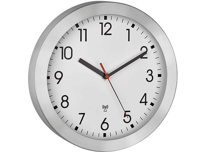 TFA Analoge Funk-Wanduhr mit Metallrahmen, Silber