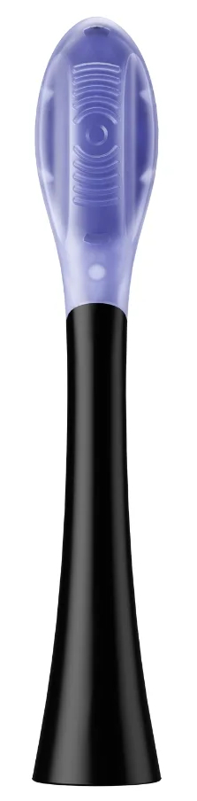 Czarna i fioletowa główka szczoteczki do zębów.