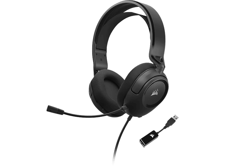 CORSAIR HS35 Surround v2 gaming fejhallgató mikrofonnal, 3,5mm jack + USB adapter, fekete (CA-9011386-EU)