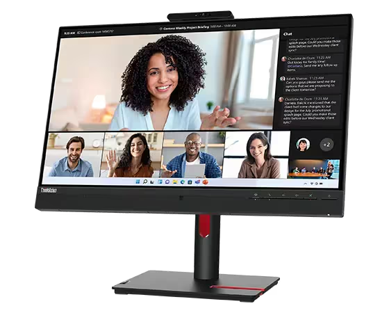 Un monitor que muestra una videoconferencia con múltiples participantes.
