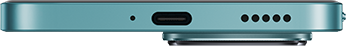Közelkép egy telefon alsó széléről USB-C porttal és hangszórórácsokkal.