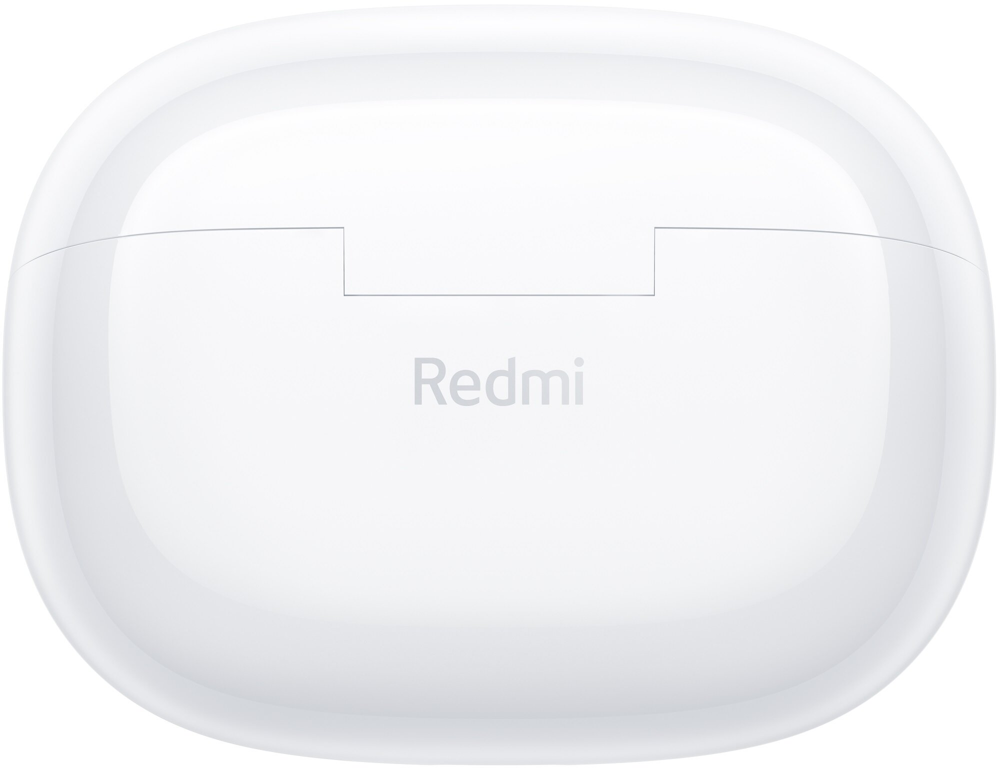 Białe etui na słuchawki Redmi na białym tle. Widoczne logo Redmi.
