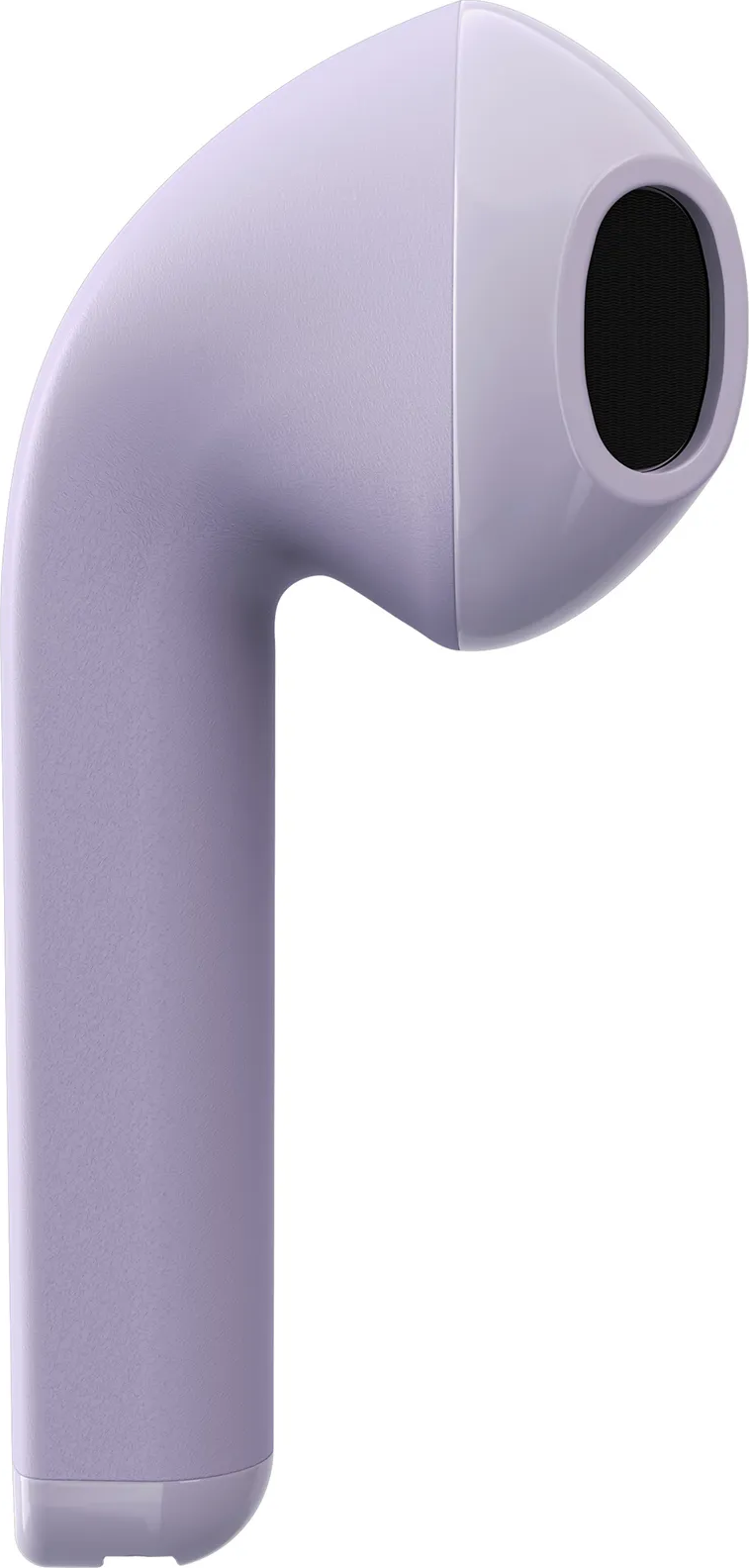 Un écouteur violet sur fond blanc. La forme est arrondie.