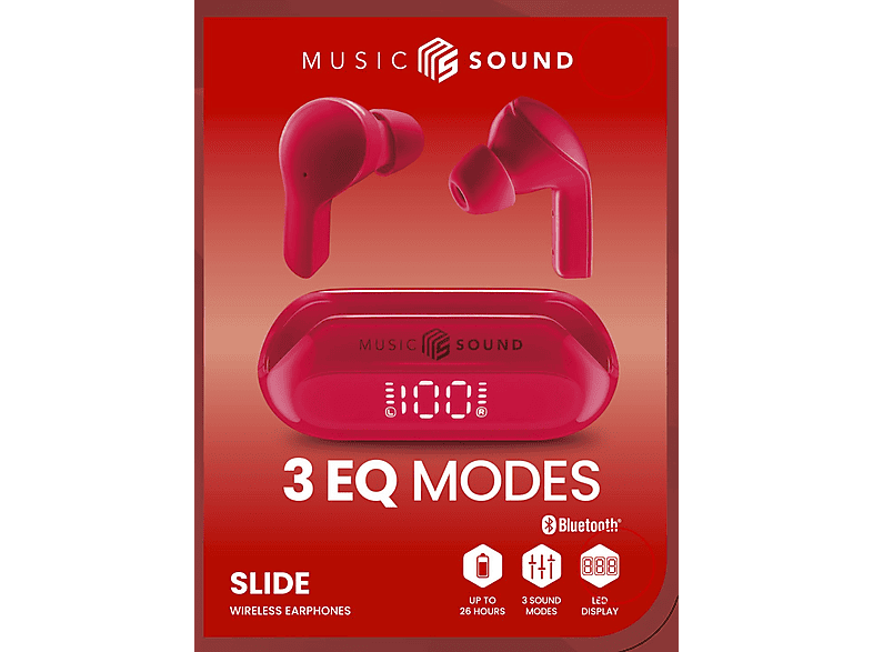 CELLULARLINE Music Sound Slide Dijital Ekranlı ve 3 Mode Özellikli TWS Bluetooth Kulak İçi Kulaklık Kırmızı_1