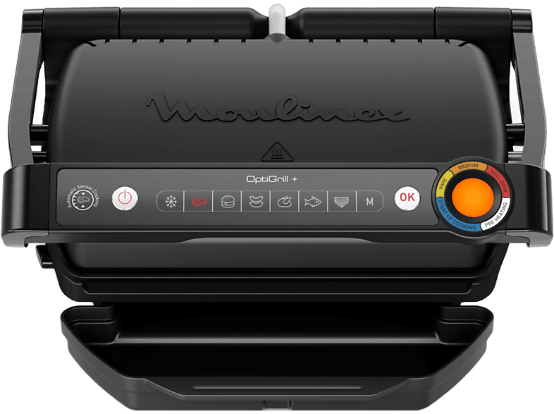 Grill - Moulinex OptiGrill+ GI717810, 2000 W, 6 Programas Automáticos, 3 Niveles de cocción, 4 Temperaturas, Planchas Antiadherentes, Negro