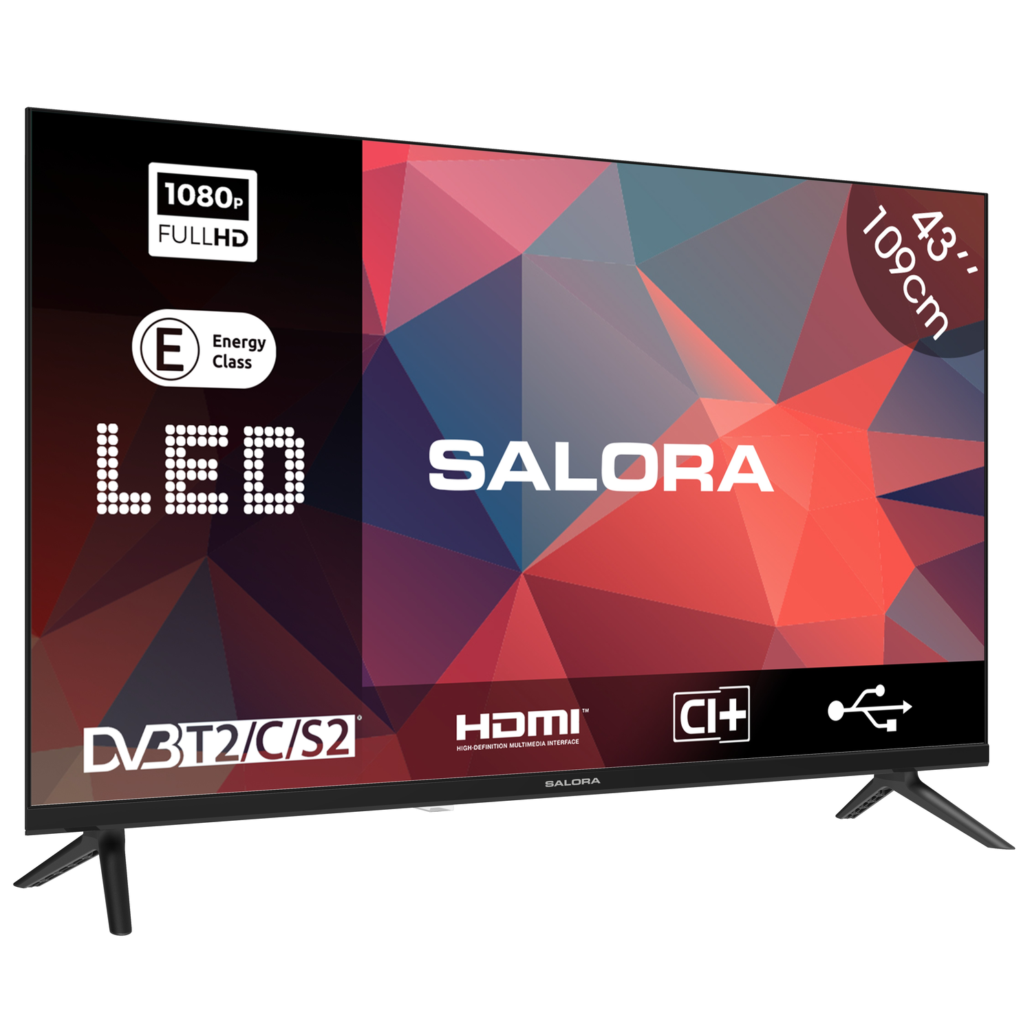 A black SALORA LED TV with a black stand.