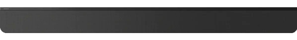 Długi, czarny soundbar na białym tle. Soundbar jest prostokątny i smukły.