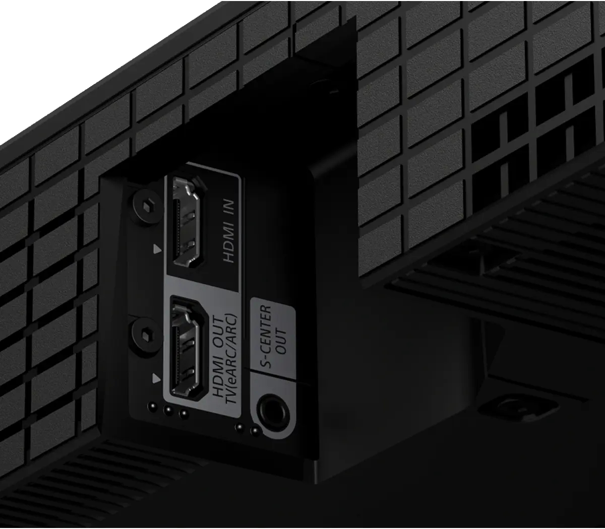 Zbliżenie tylnego panelu telewizora z portami HDMI.