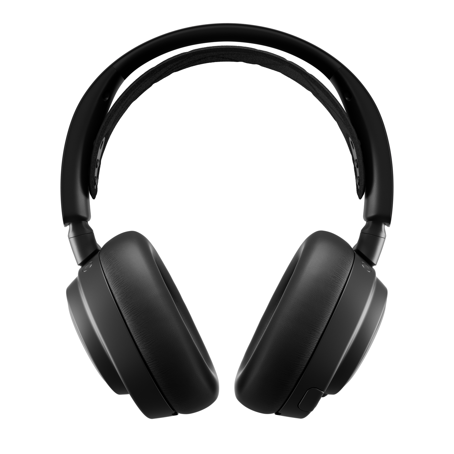 Zwarte over-ear koptelefoon tegen een witte achtergrond. Hoofdband en oorschelpen zijn zichtbaar.