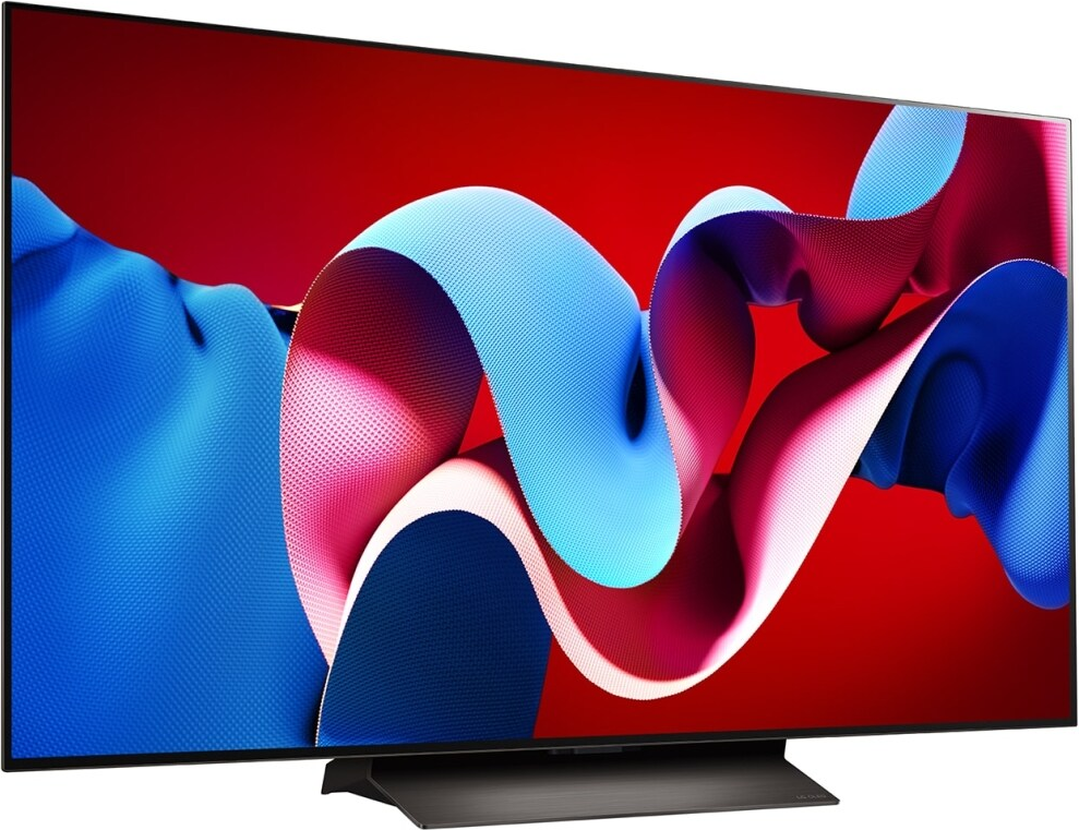 Ein großer Fernseher mit einem lebendigen abstrakten Design.