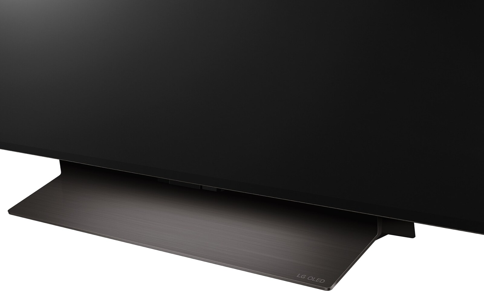 LG OLED TV-Basis. Die Basis ist dunkelgrau mit dem LG OLED-Logo darauf.