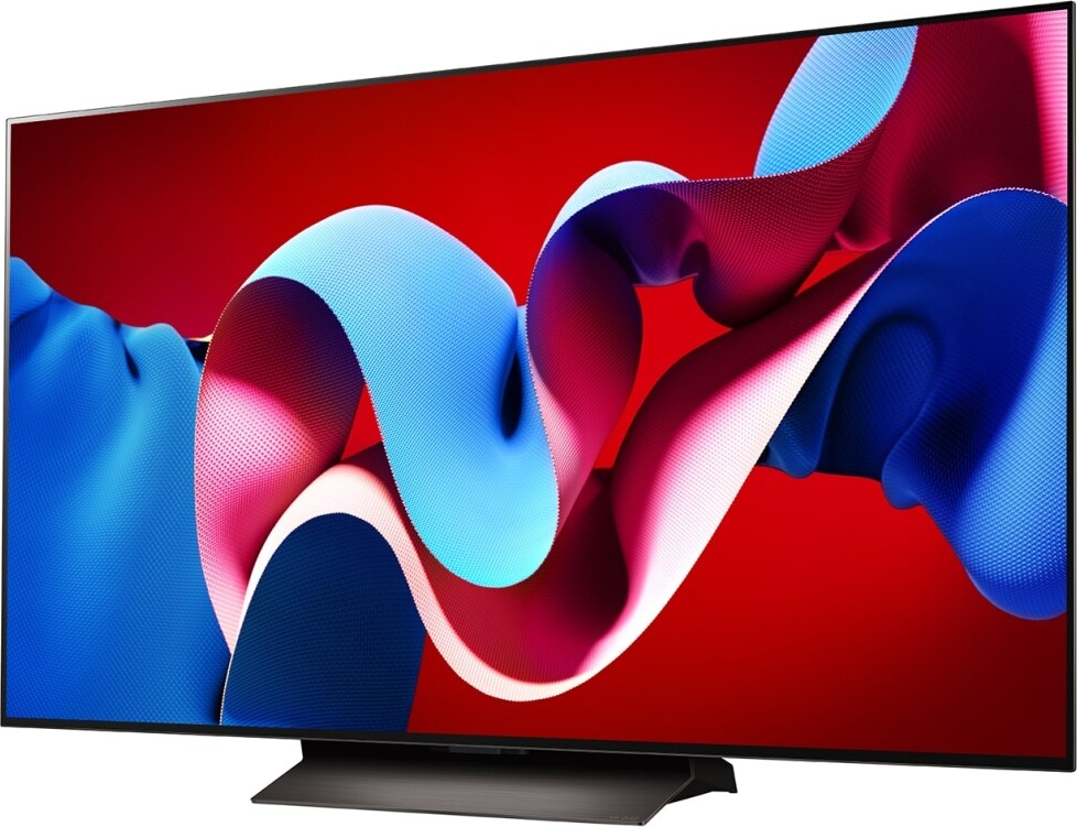 Un grand téléviseur avec un design abstrait vibrant.