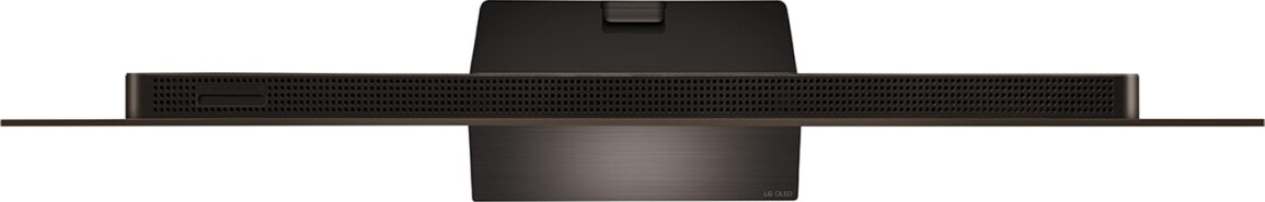 Une télévision noire élégante et fine vue de dessus.