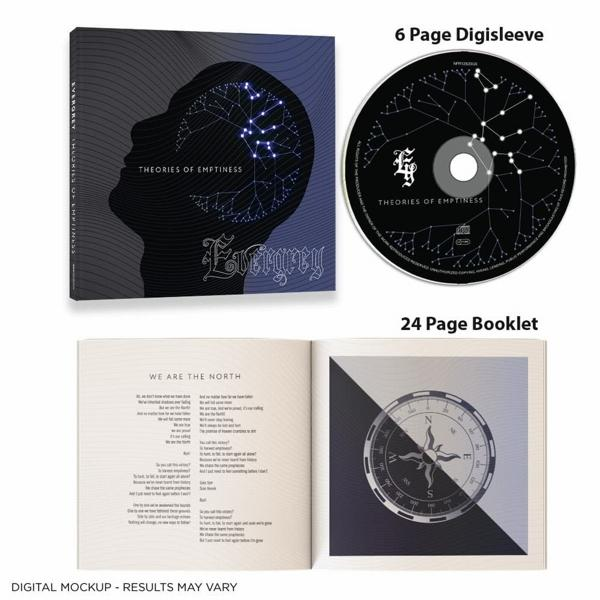 CD-Verpackung. Eine CD, ein Booklet und eine 6-seitige Digisleeve. Das Booklet ist zu einem Gedicht geöffnet.