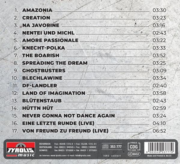 Titelliste einer CD mit 17 Titeln, darunter Live-Aufnahmen.