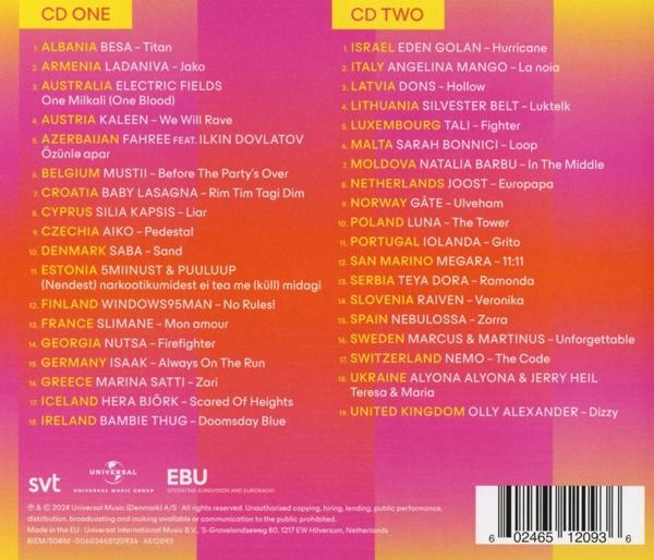 Rückseite einer CD mit Titellisten, Farben Rosa und Lila.