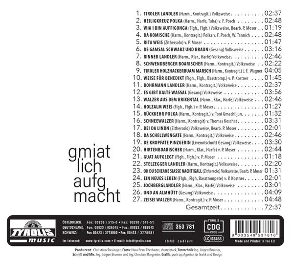 Titelliste eines Albums mit Musikstücken von Tiroler Volksmusik.