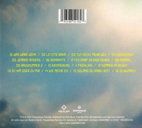 Rückseite einer CD-Hülle mit Trackliste und Urheberrechtsinformationen vor Himmelsgrund.