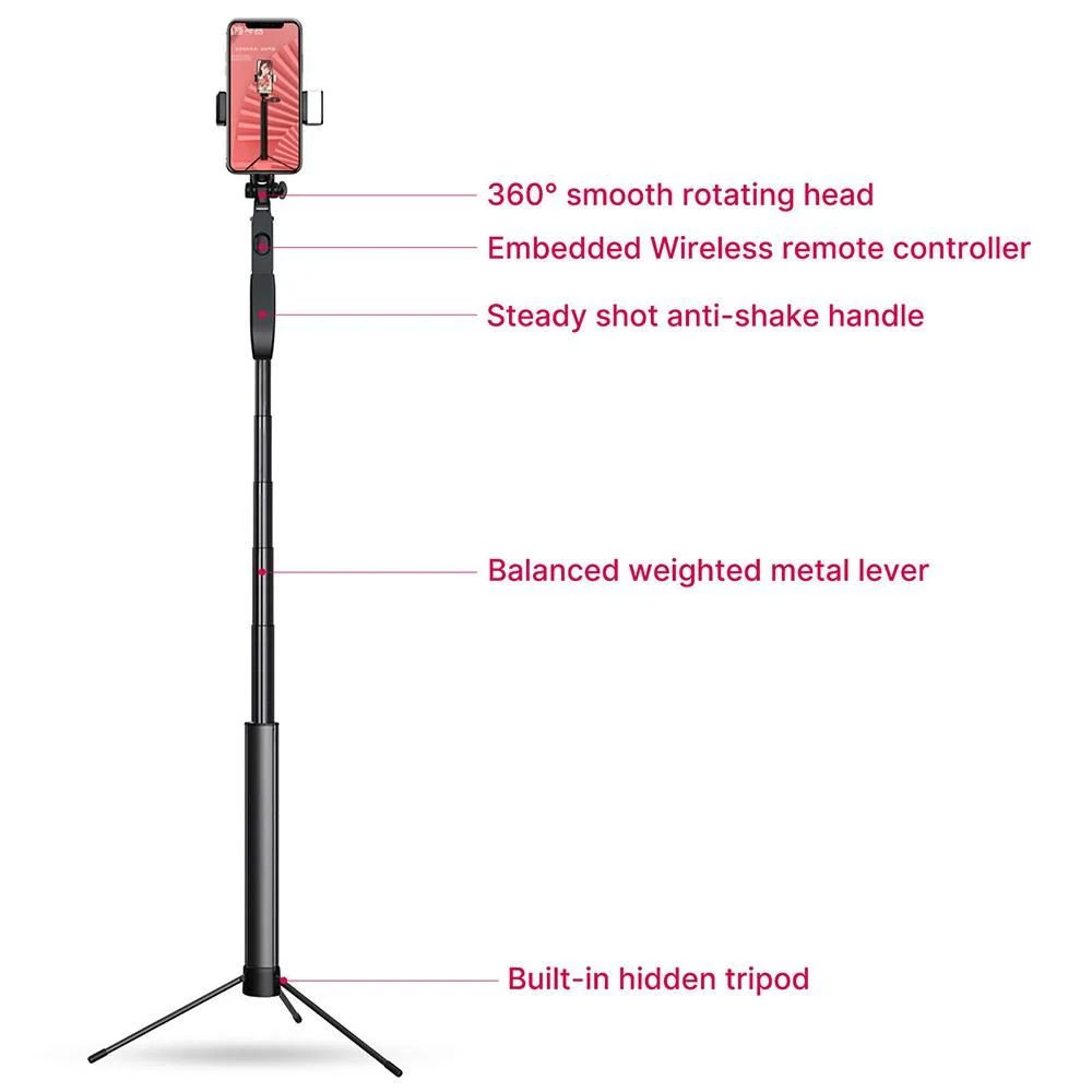 VIJIM MT-53 El Sarsıntı Önleyici Bluetooth Tripod Selfie Çubuğu Siyah