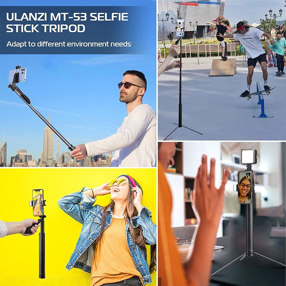 VIJIM MT-53 El Sarsıntı Önleyici Bluetooth Tripod Selfie Çubuğu Siyah